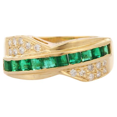 Vintage 14k Yellow Gold Emerald And Diamond Engagement Ring For Sale At