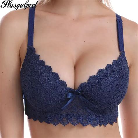 Plusgalpret Push Up Padded Bras For Women Lace Emboridery Plus Size Bra Add Two Cup Underwire