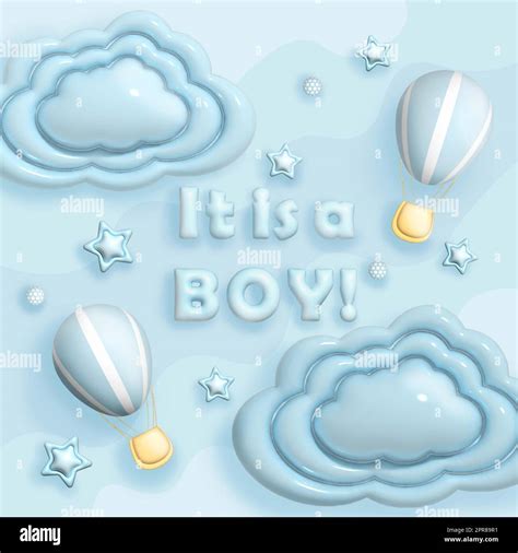 It's a boy. Festive poster for baby shower parties. Blue background ...