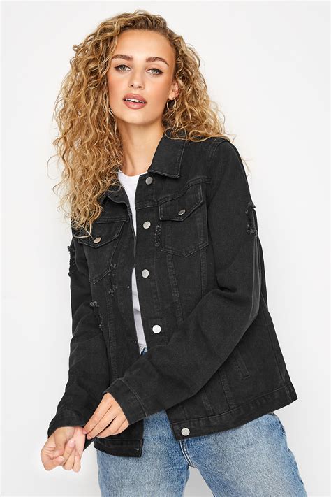 Tall Women S Lts Black Distressed Denim Jacket Long Tall Sally