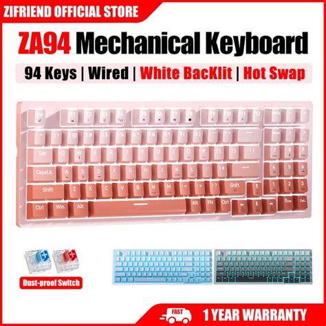 ZIFRIEND Za94 Mechanical Keyboard PBT 94 Keys Hot Swappable Backlit Blue Switch Red Switch