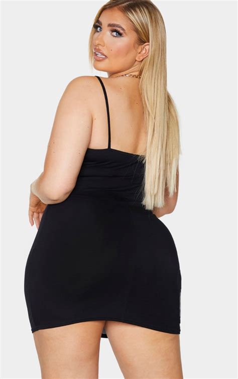 Plus Basic Black Strappy Bodycon Dress Prettylittlething