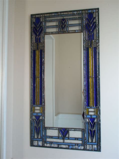 Mirror With Stained Glass Frame Inspired By Frank Lloyd Wright Designs Stained Glass Mirror