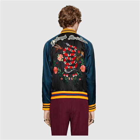 Silk Bomber Jacket With Embroideries Gucci Mens Bombers And Leather