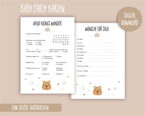 Babyshower Spiel Zum Ausdrucken Babyparty Tippkarten Baby Ratespiel