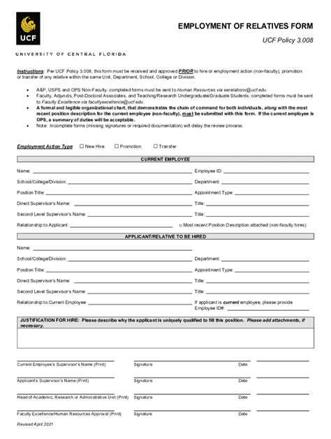 Fillable Online Hr Ucf Employment Of Relatives Form Ucf Human