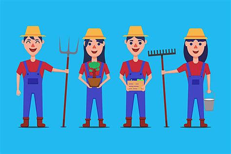 Vector Cartoon Farmer Characters Farm Profession Women Vector Farm