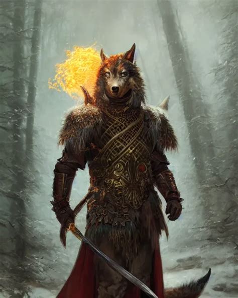 Oil Painting Of Anthropomorphized Magical Wolf Hunter Stable