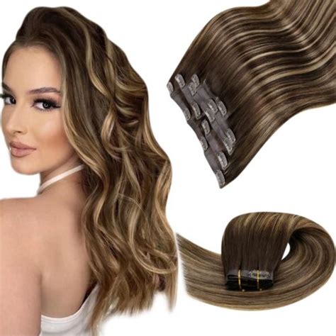 Laavoo Hair Extensions Real Human Hair Clip Ins Balayage Brown To