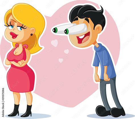 Funny Man Flirting With Beautiful Woman Vector Cartoon Stock Vector