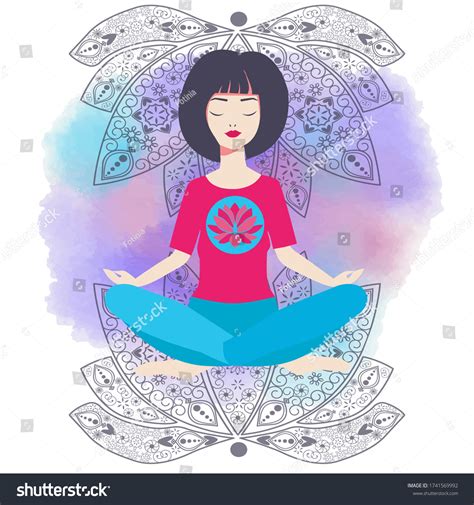 Vector Illustration Yoga Girl Lotus Position Stock Vector Royalty Free