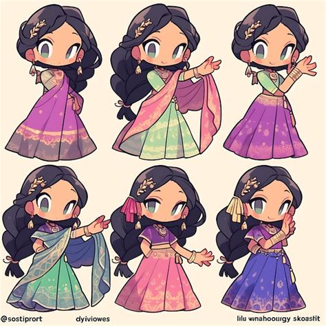 Premium Photo Sticker Of Female Chibi Kawaii Indian Kathak Vibrant