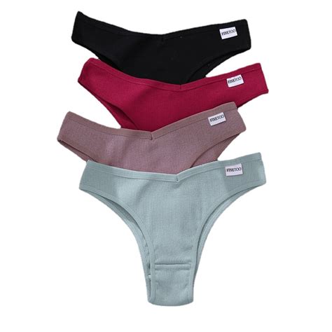 FINETOO Women Cotton Lingerie Female Underwear 6 Solid Color Thongs For Woman Low Rise Underpant