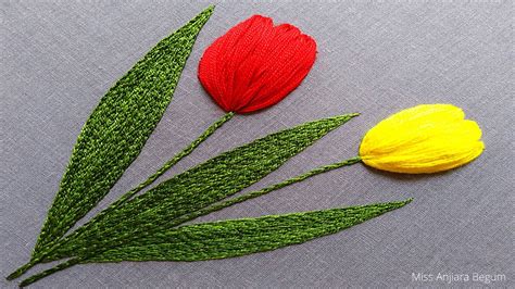 Cute Tulip Flower Embroidery How To Stitch Tulip Flower Hand