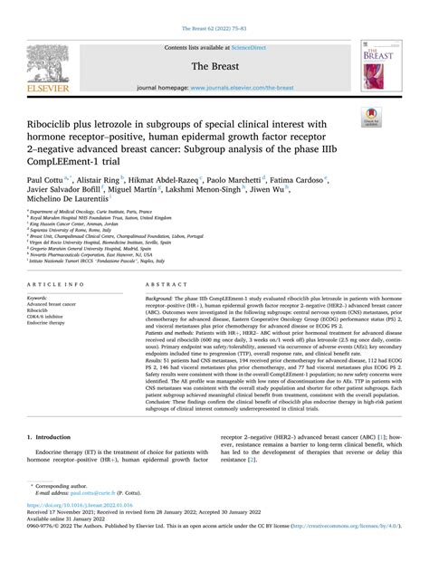 PDF Ribociclib Plus Letrozole In Subgroups Of Special Clinical