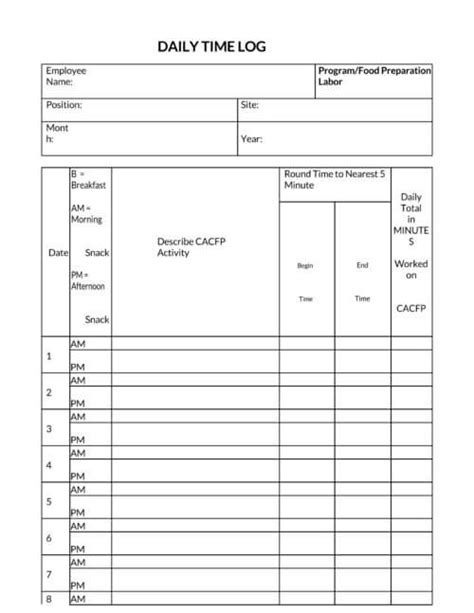 40 Free Time Log Templates Hourly Daily Word Excel