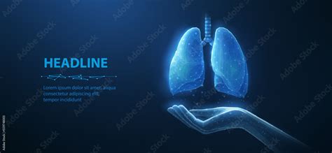 Lung health. Abstract 3d lung on hand. Lung care, tuberculosis awareness, world cancer day ...