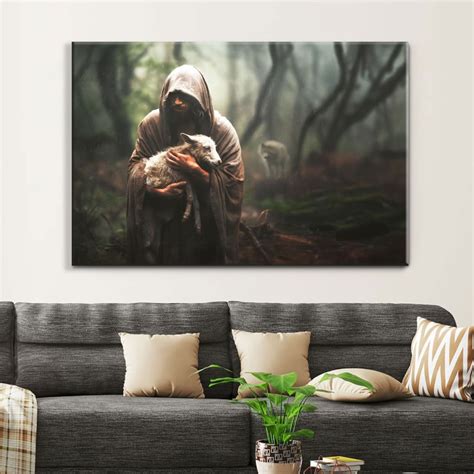 Jesus Carrying Lost Sheep Wall Art Canvas Jesus Art Lost Lamb Christian Wall Art Christ