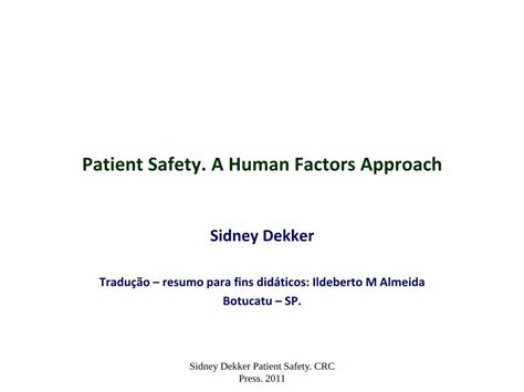 PDF Patient Safety A Human Factors Approach Patient Safety A