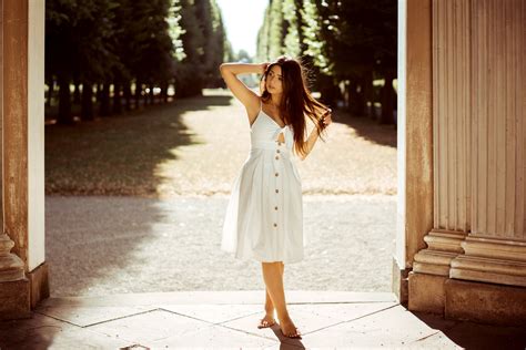 Ponytail Depth Of Field Brunette Girl Model Woman White Dress