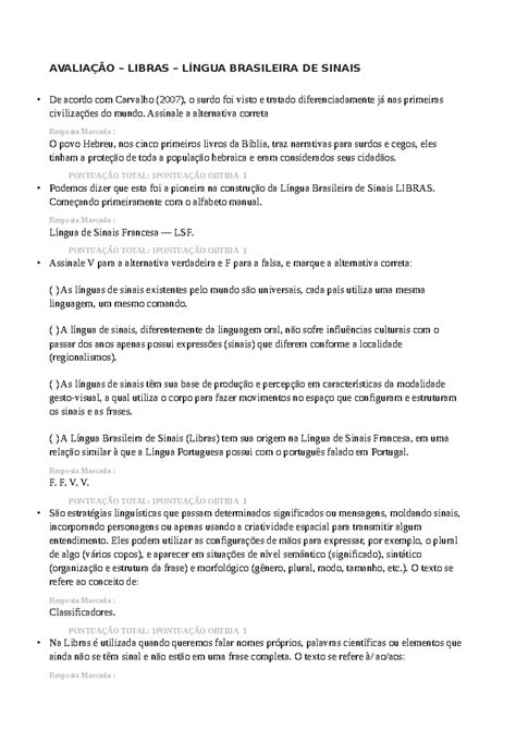 Avaliação Libras Língua Brasileira De Sinais Faveni - Avaliação de Libras: Língua Brasileira de Sinais - Questões e Respostas ...