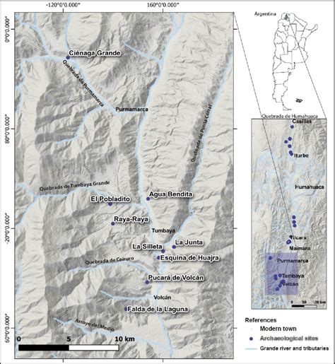 Map of the south central sector of the Quebrada de Humahuaca ...