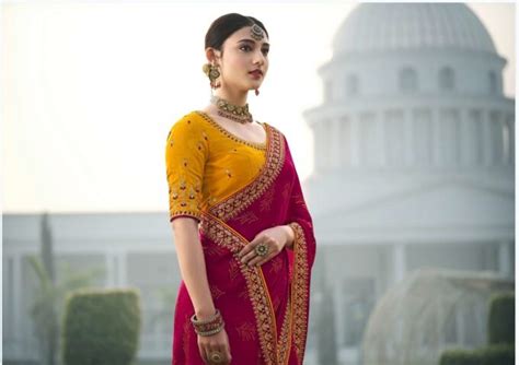 Yellow Blouse Red Saree Satin Chiffon Rawaazfashion