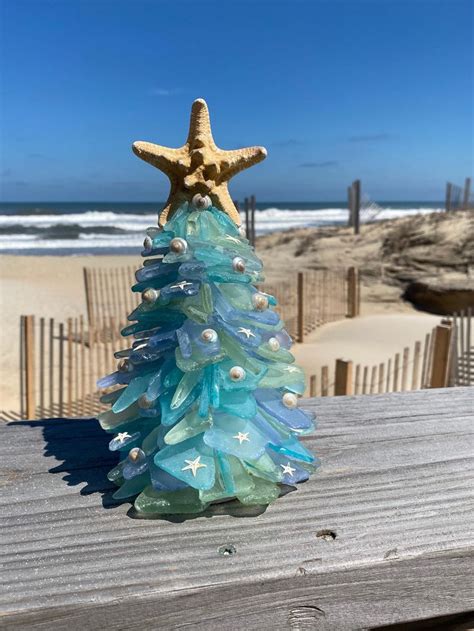 Obx Original Handmade Sea Glass Coastal Christmas Tree In 2020 Coastal Christmas Tree Coastal