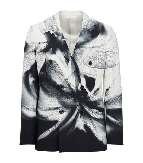 Mens Alexander McQueen Black Graphic Print Double Breasted Blazer