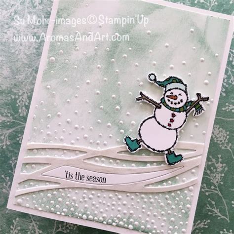 Spirited Snowmen Christmas Card With Swirly Scribbles And Softly