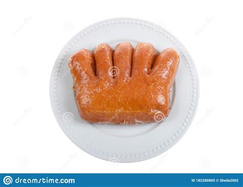 One Bear Claw Donut on a Fancy Off White Porcelain Plate, Isolated ...