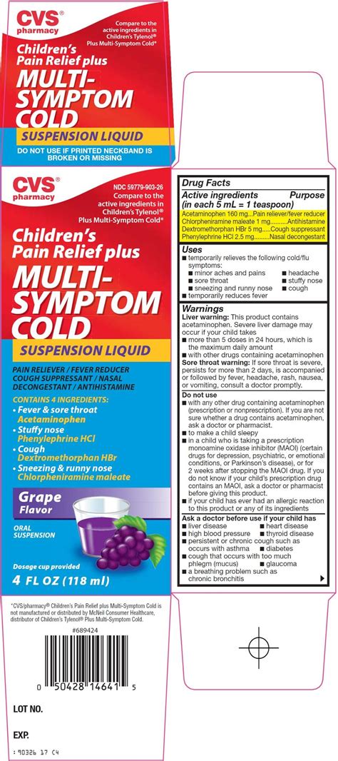 Multi Symptom Cold Relief Childrens Cvs Pharmacy Acetaminophen 160mg