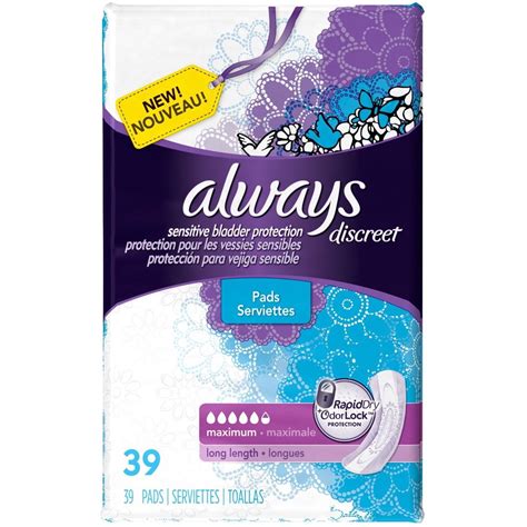 Always Discreet Incontinence Pads Maximum Absorbency Long 39 Ct