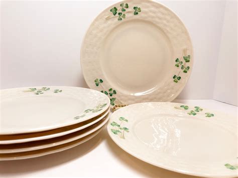 Set Of 6 Belleek Plates Shamrock Ware Plates Belleek Shamrock Ware