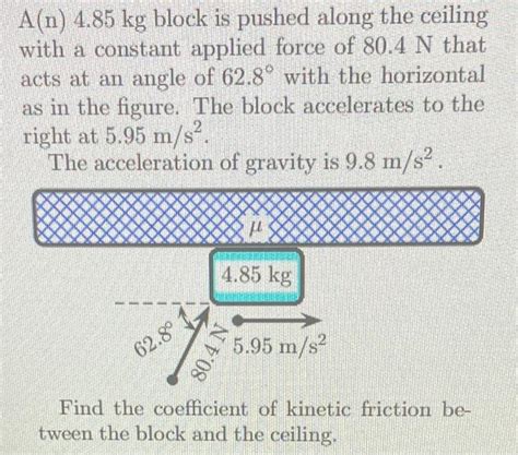 Solved A N 4 85 Kg Block Is Pushed Along The Ceiling With A Chegg