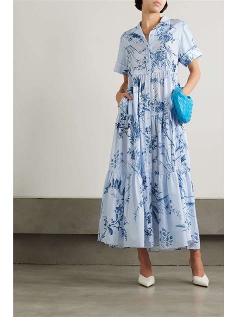 ERDEM Tiered Floral Print Cotton Voile Midi Shirt Dress NET A PORTER