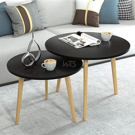 Welltrade Shoppee Wooden Round Center Table Set Of 2 Coffee Tables