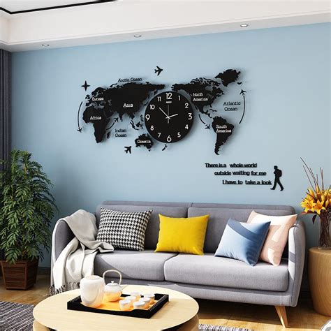 Reloj De Pared Grande Luminoso Meisd Dise O Moderno Arte D Mapa Del