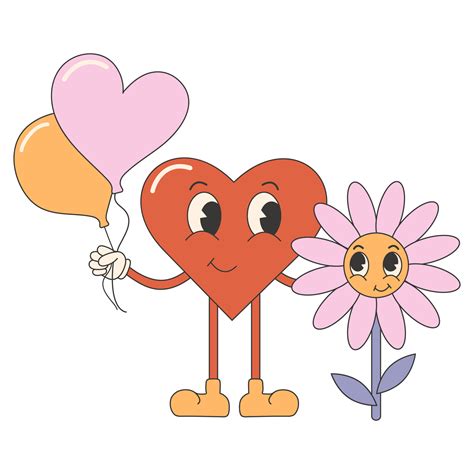 Trendy Comic Groovy Valentines Day Sticker Cute And Funny Characters