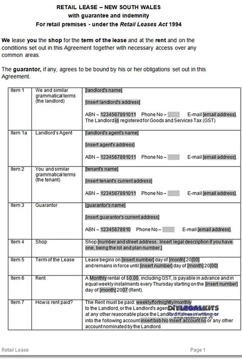 retail lease agreement sample