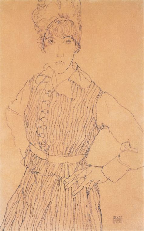 Egon Schiele Portrait Of The Artist S Wife Standing With Hands On