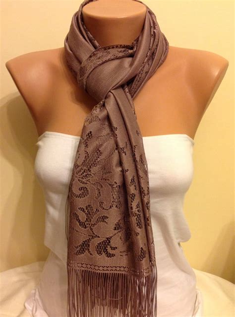 Brown Tulle Fringed Scarf Women Fashion Mothers Gift Best Gift