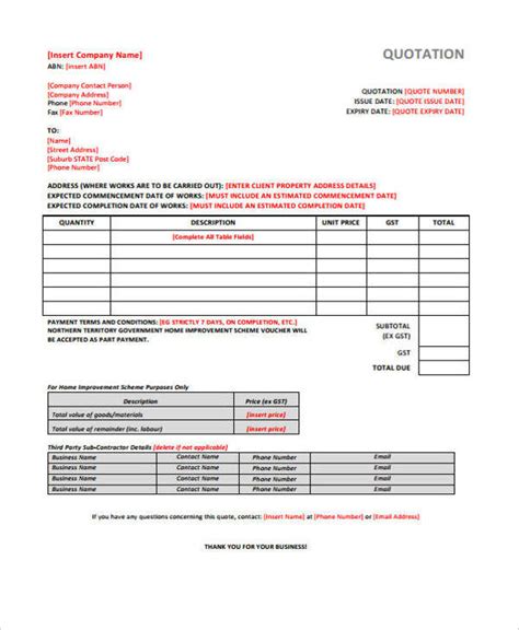 construction quotation templates  word apple pages