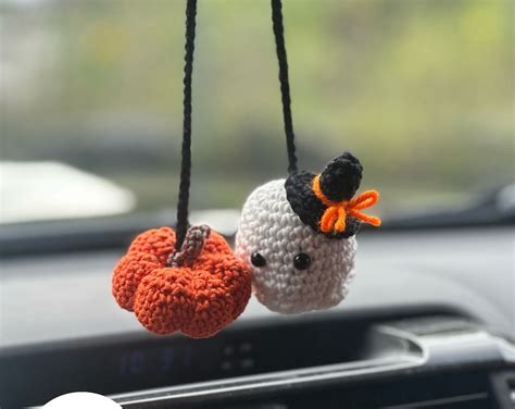 Crochet Halloween Car Decor Hanger Ghost Pumpkin Ghost Etsy