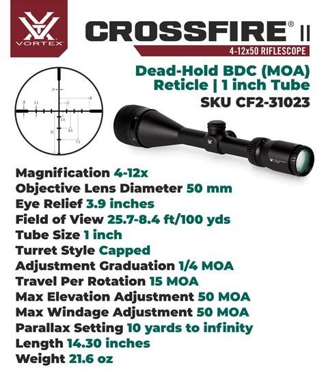 Vortex Optics Crossfire Ii 4 12x50 Ao Dead Hold Bdc Moa Reticle 1 I Sports And Gadgets