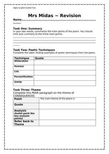 Carol Ann Duffy Scottish Text - Mrs Midas | Teaching Resources