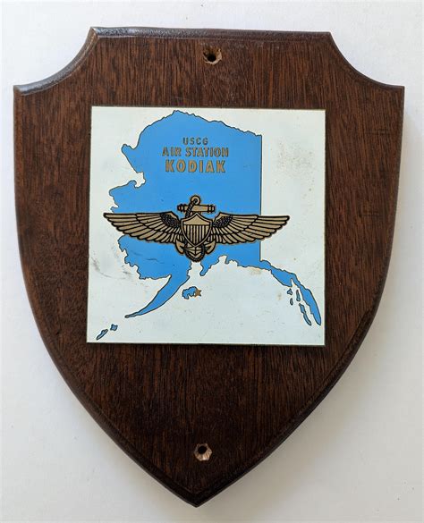 Lot Vintage Military Wood Base Plaque USCG AIR STATION KODIAK