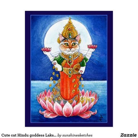 Cute Cat Hindu Goddess Lakshmi Postcard Postcard Lakshmi Cats Catart Postcard Drawing