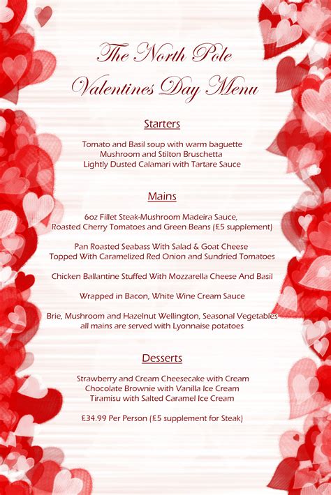 Valentines Day Menu North Pole Wateringbury