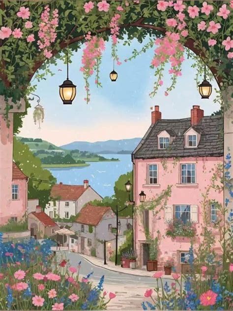 Beautiful Sea View Paint By Numbers For Adults Pink House DIY Oil